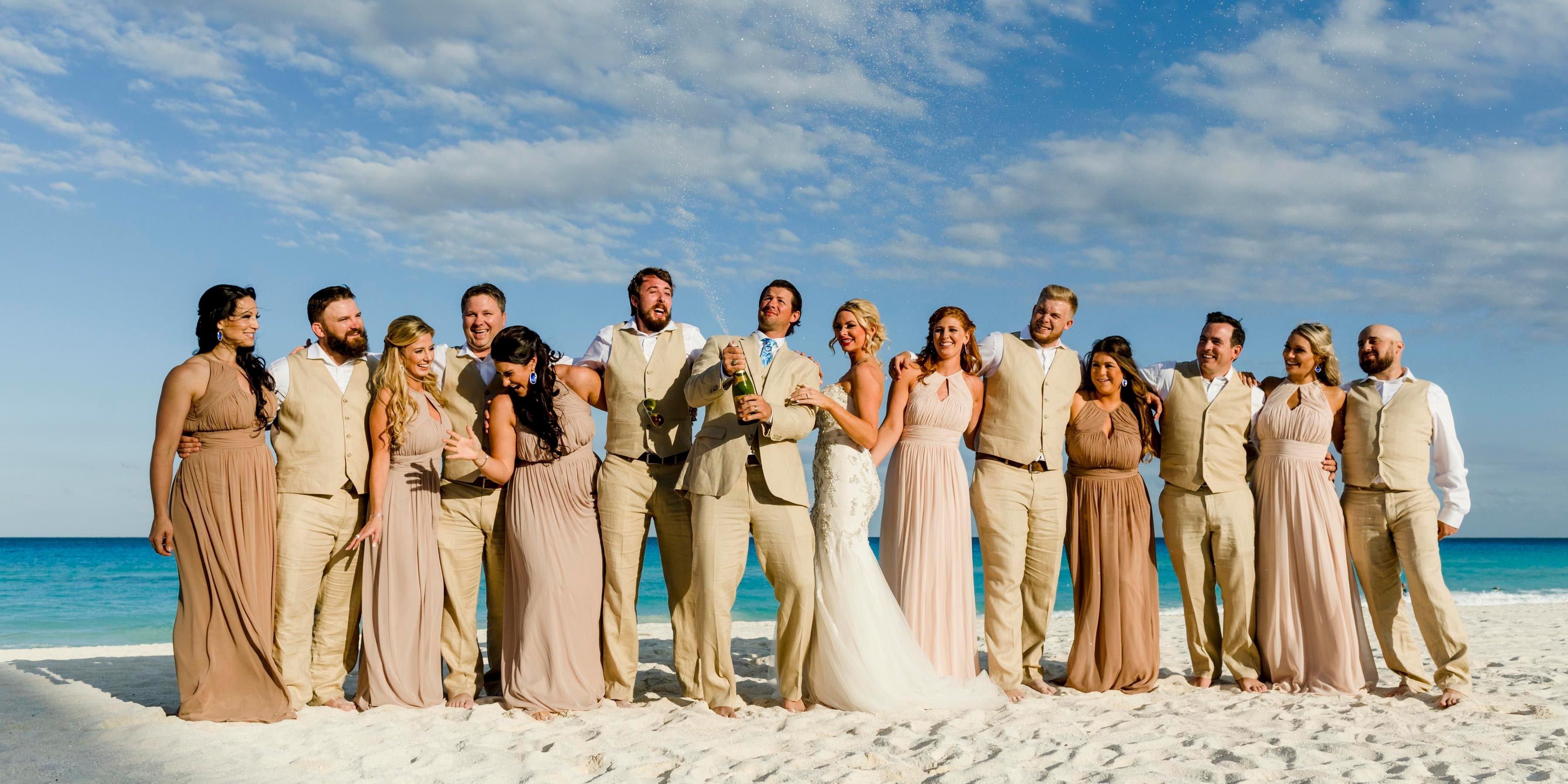 Real wedding group in the beach